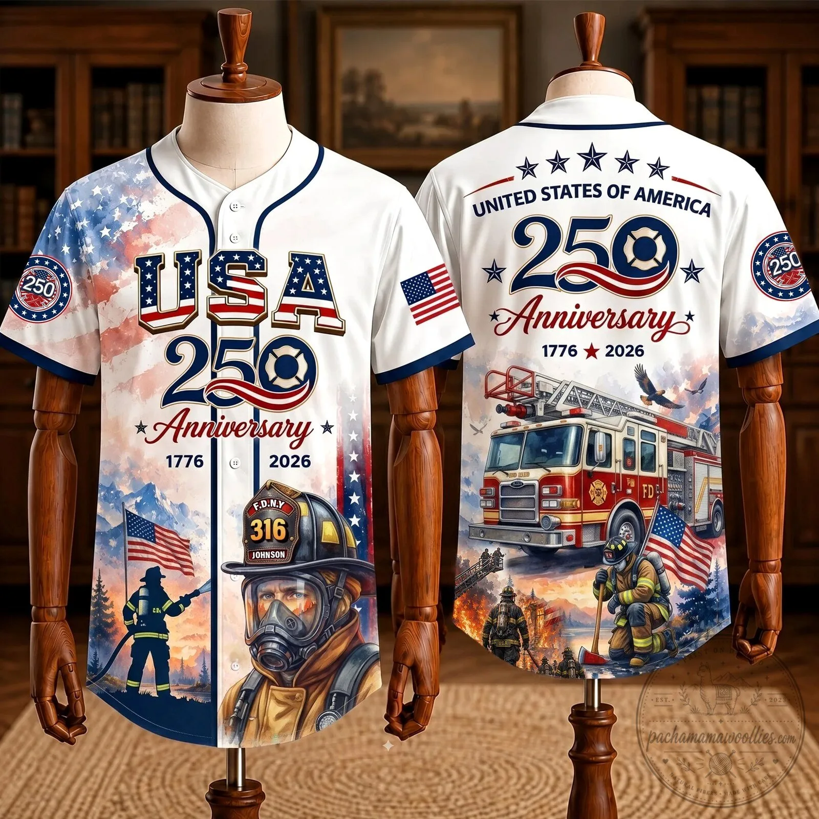USA 250th Anniversary Firefighter American Flag Patriotic Baseball Jersey 5 USA 250th Anniversary Firefighter American Flag Patriotic Baseball Jersey