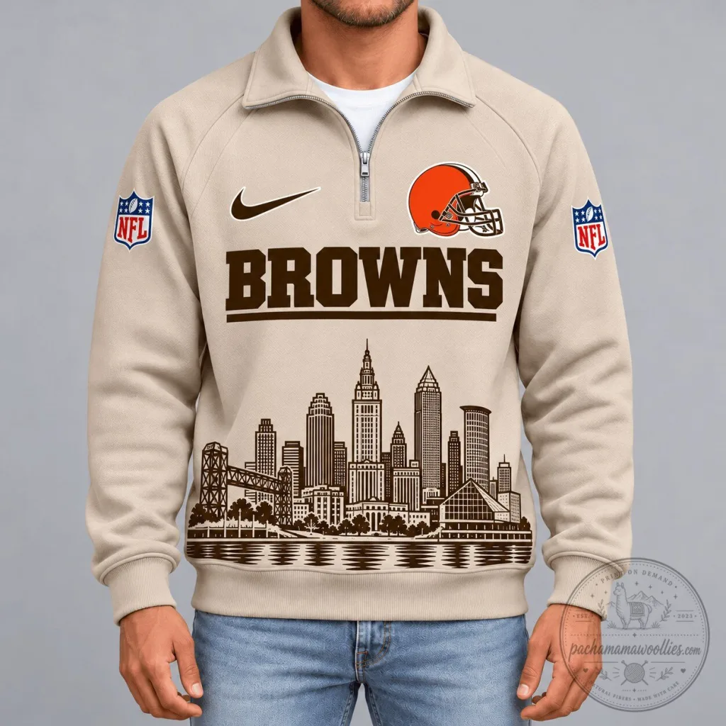 Cleveland Browns Cityscape Vintage Quarter-Zip Sweatshirt for Men and Women Cleveland Browns Cityscape Vintage Quarter-Zip Sweatshirt for Men and Women