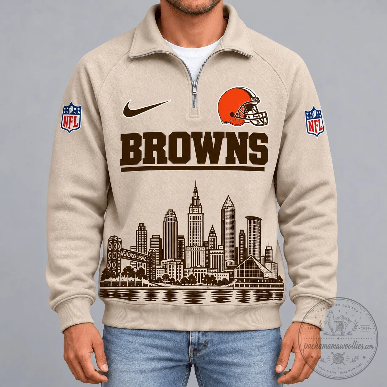 Cleveland Browns Cityscape Vintage Quarter-Zip Sweatshirt for Men and Women 1 Cleveland Browns Cityscape Vintage Quarter-Zip Sweatshirt for Men and Women