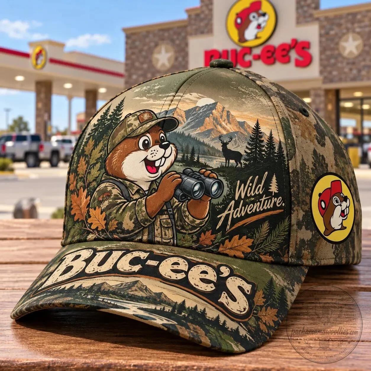 Buc-ee's Wild Adventure Camouflage Beaver Mountain Forest Print Cap Hat