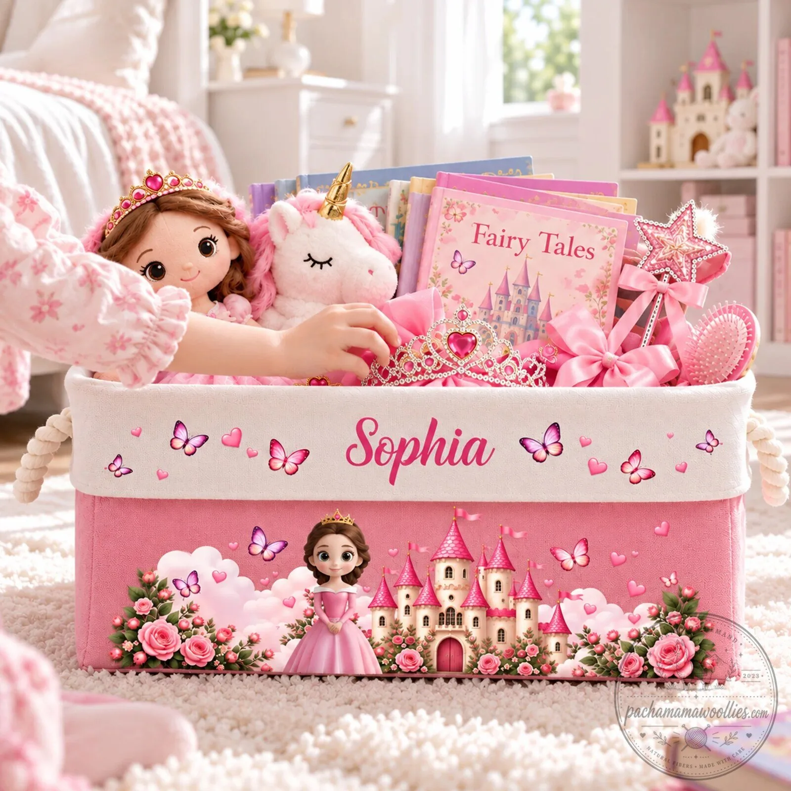 Personalized Princess Castle Storage Basket for Girls, Custom Name Toy Organizer Bin 10 Personalized Princess Castle Storage Basket for Girls, Custom Name Toy Organizer Bin