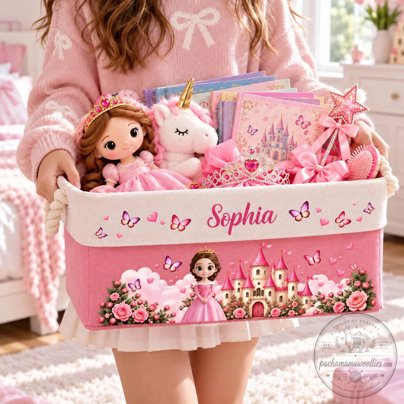 Personalized Princess Castle Storage Basket for Girls, Custom Name Toy Organizer Bin 11 Personalized Princess Castle Storage Basket for Girls, Custom Name Toy Organizer Bin