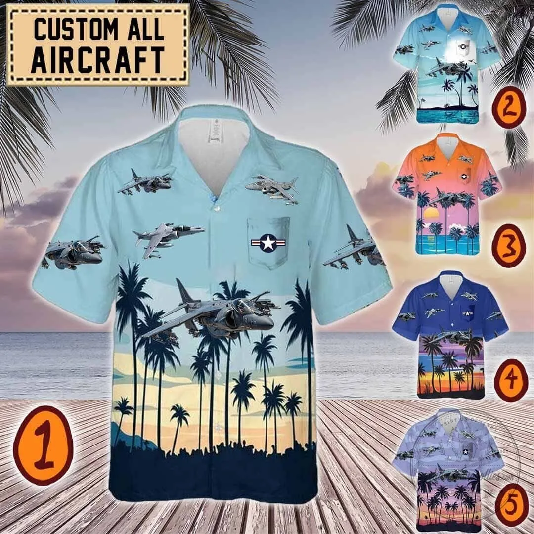 AV-8B Harrier II Aircraft Military Jet Palm Trees Hawaiian Shirt