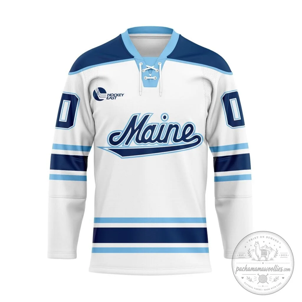 Maine Black Bears Personalized White Lace Hockey Jersey