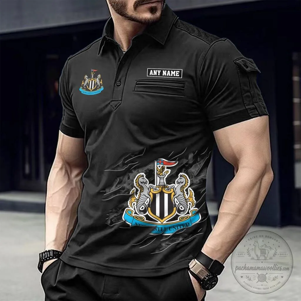 Newcastle United Personalized Name Black Short Sleeve Polo Shirt for Men
