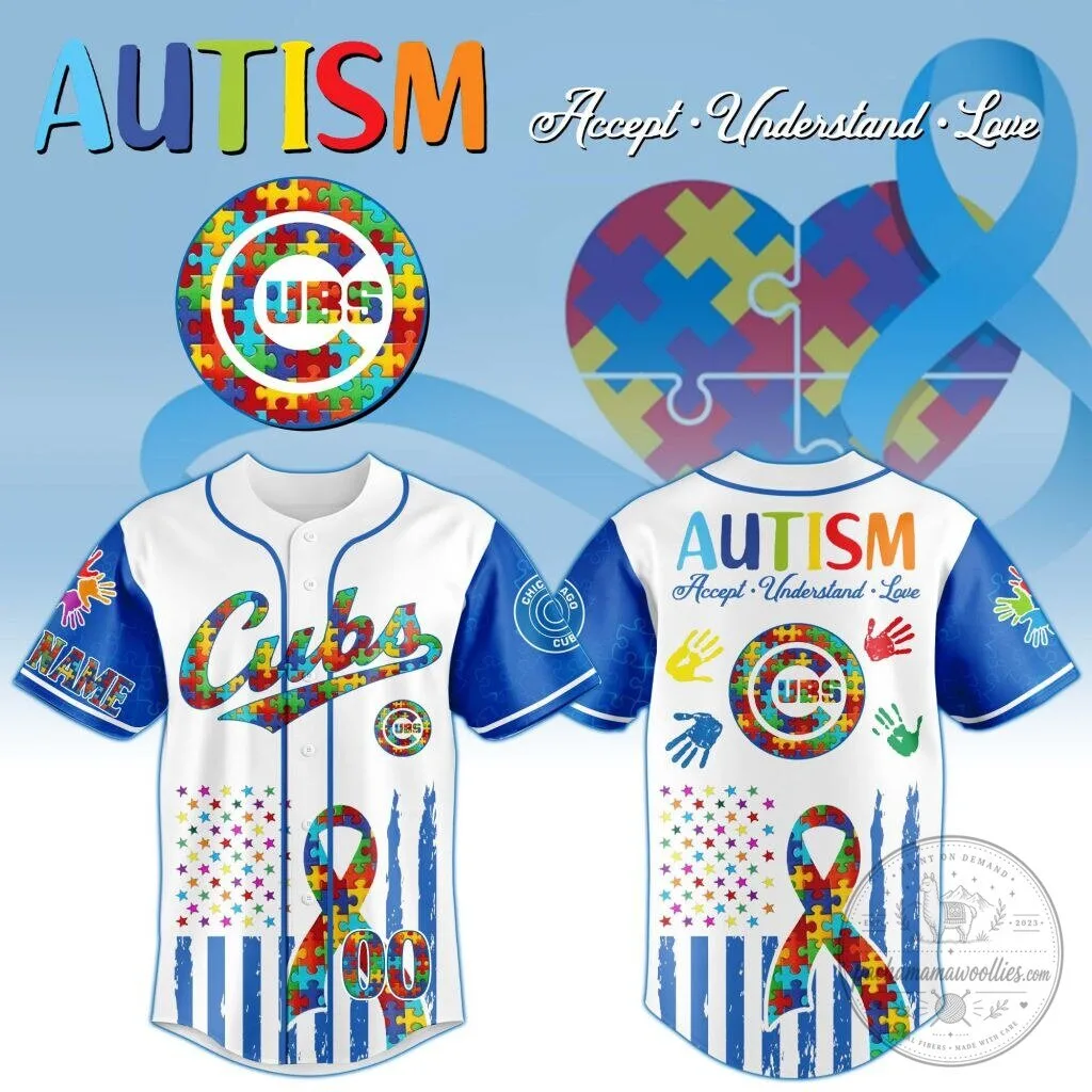 Chicago Cubs Autism Awareness Personalized Baseball Jersey