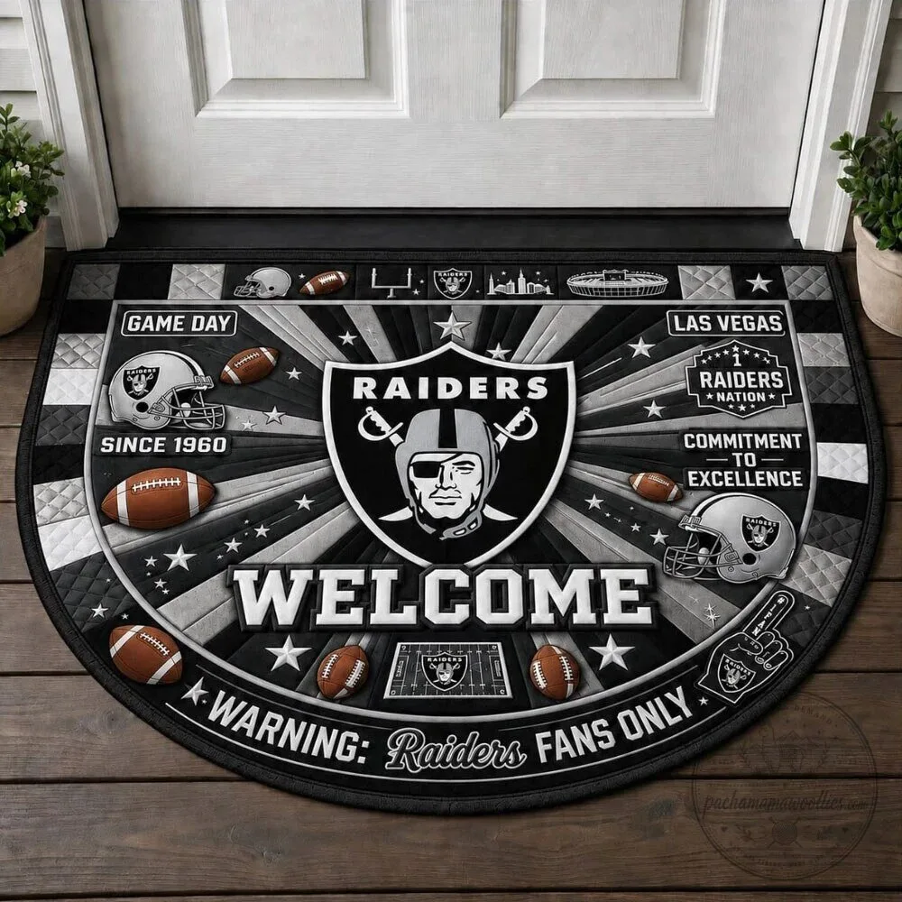 Las Vegas Raiders NFL Team Logo Welcome Mat for Game Day Home Decor 1 Las Vegas Raiders NFL Team Logo Welcome Mat for Game Day Home Decor