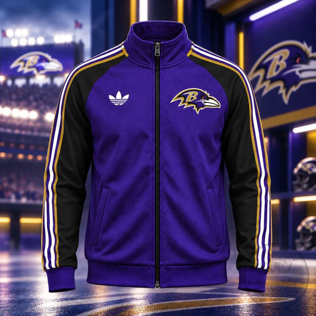 Baltimore Ravens NFL Football Team Purple and Black Striped Track Jacket Baltimore Ravens NFL Football Team Purple and Black Striped Track Jacket