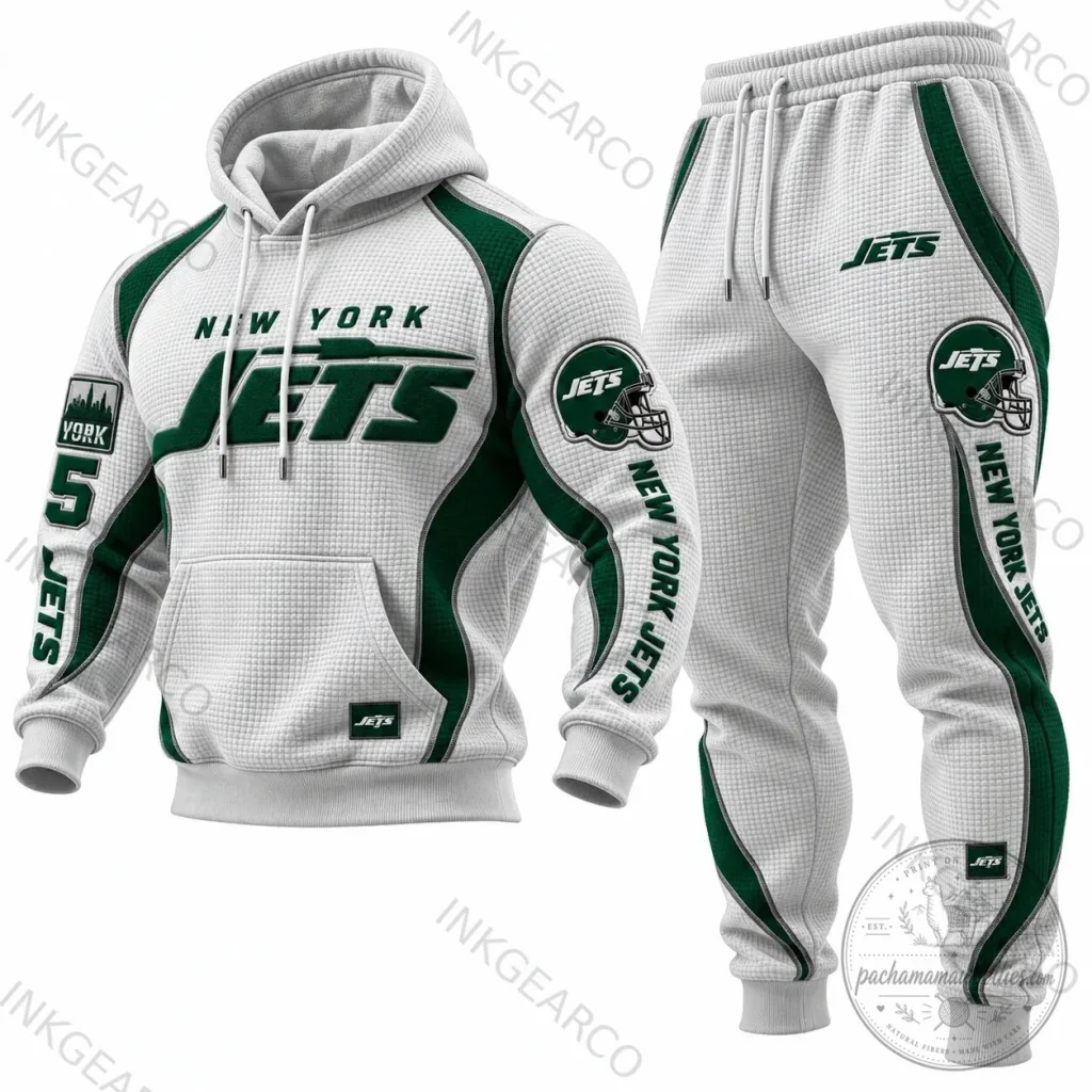New York Jets NFL Football Team Logo Waffle Knit Hoodie New York Jets NFL Football Team Logo Waffle Knit Hoodie
