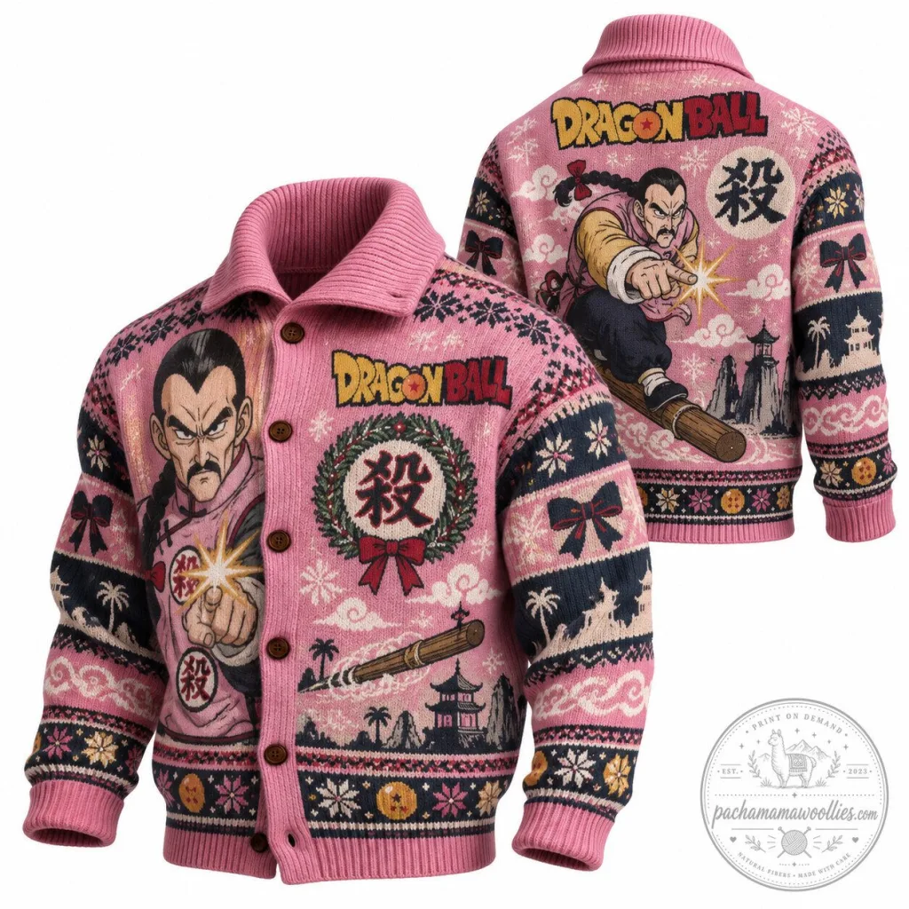 Dragon Ball Master Shen Christmas Holiday Ugly Sweater Knit Cardigan Dragon Ball Master Shen Christmas Holiday Ugly Sweater Knit Cardigan