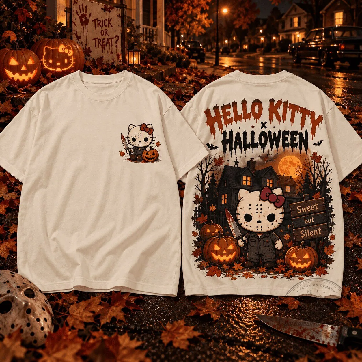 Hello Kitty Halloween Sweet But Silent Horror Movie Michael Myers T-Shirt 1 Hello Kitty Halloween Sweet But Silent Horror Movie Michael Myers T-Shirt