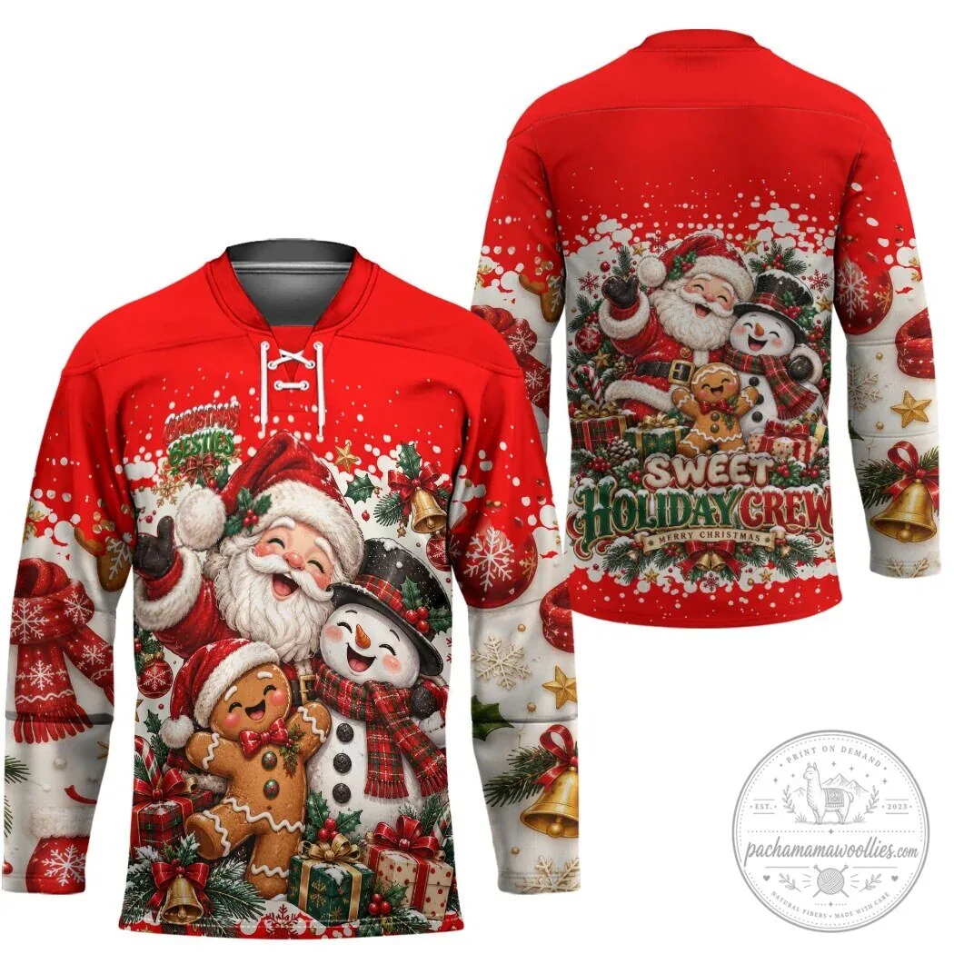 Christmas Santa Claus Snowman Gingerbread Holiday Friends Hockey Jersey 5 Christmas Santa Claus Snowman Gingerbread Holiday Friends Hockey Jersey