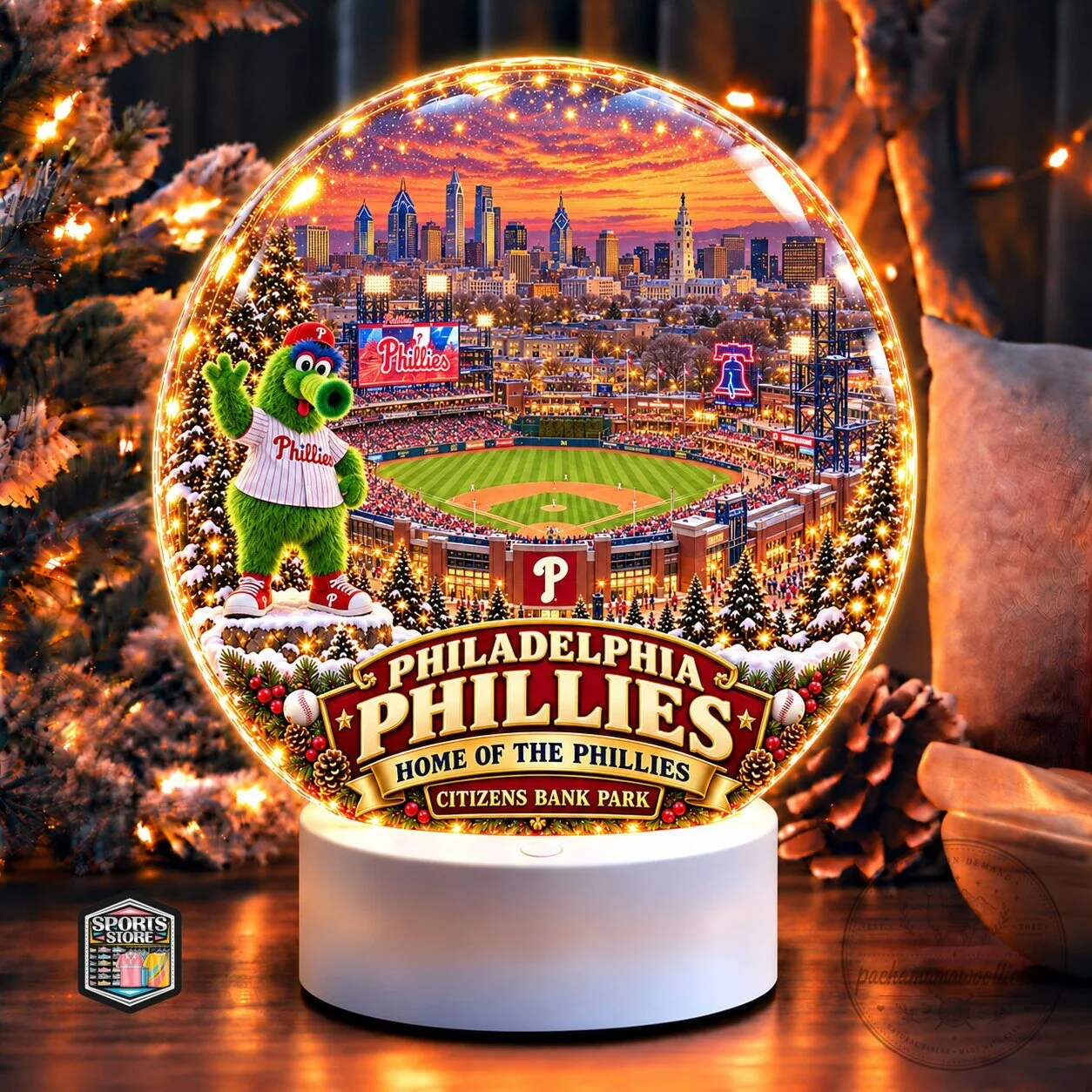 Philadelphia Phillies Citizens Bank Park Christmas Snow Globe Light