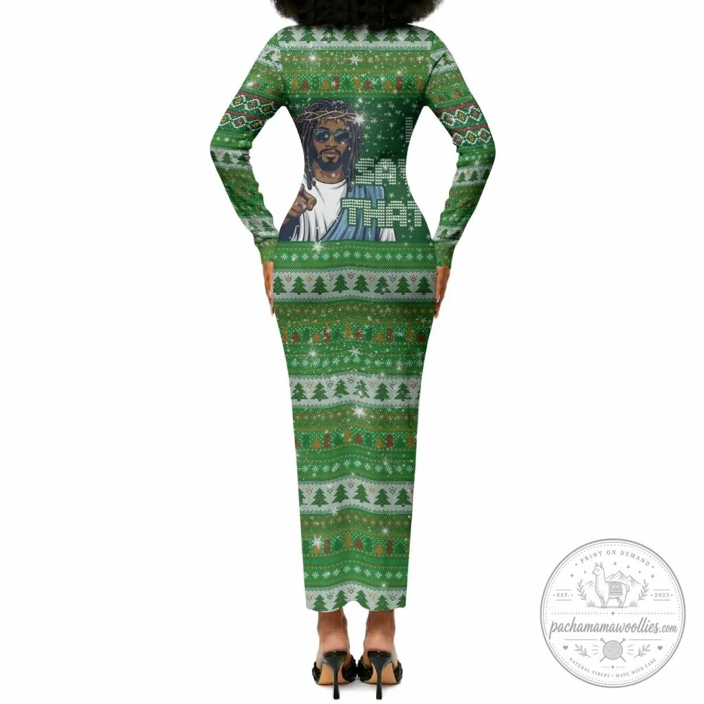 Black Jesus and Santa Claus Merry Christmas Ugly Sweater Long Sleeve Bodycon Dress 3 Black Jesus and Santa Claus Merry Christmas Ugly Sweater Long Sleeve Bodycon Dress