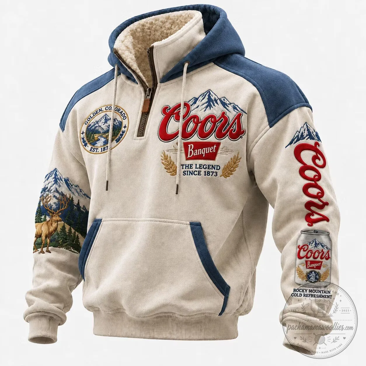Coors Banquet Beer Golden Colorado Mountain Deer Sherpa Lined Hoodie