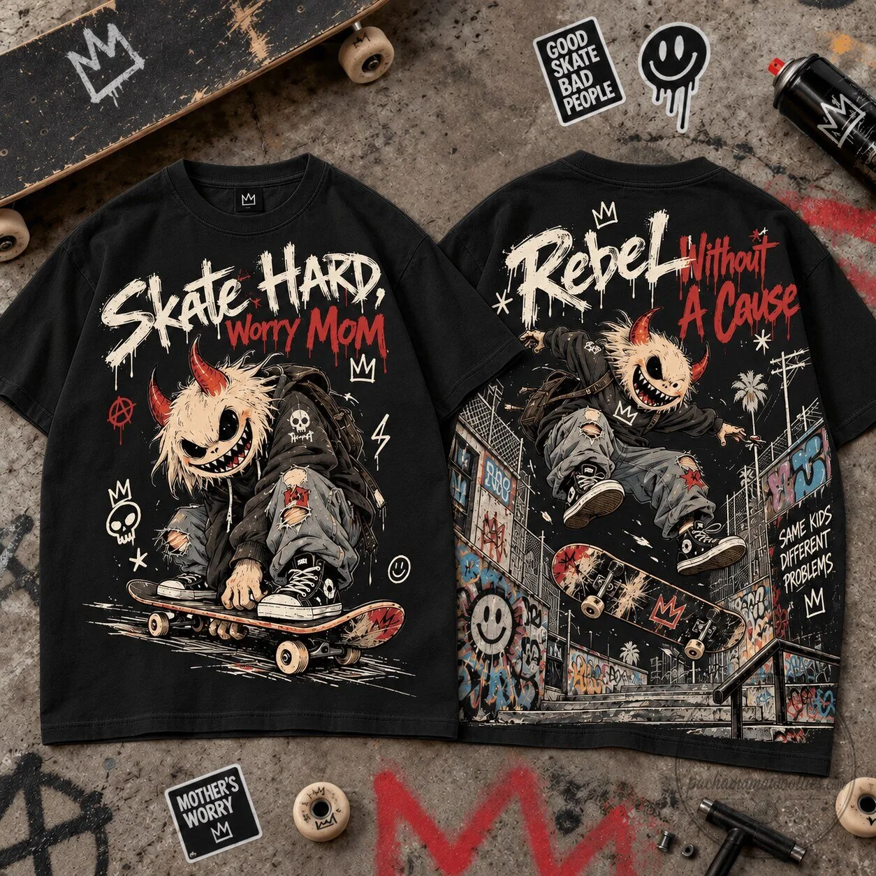 Skate Hard Worry Mom Rebel Skater Graphic Print Short Sleeve T-Shirt 1 Skate Hard Worry Mom Rebel Skater Graphic Print Short Sleeve T-Shirt