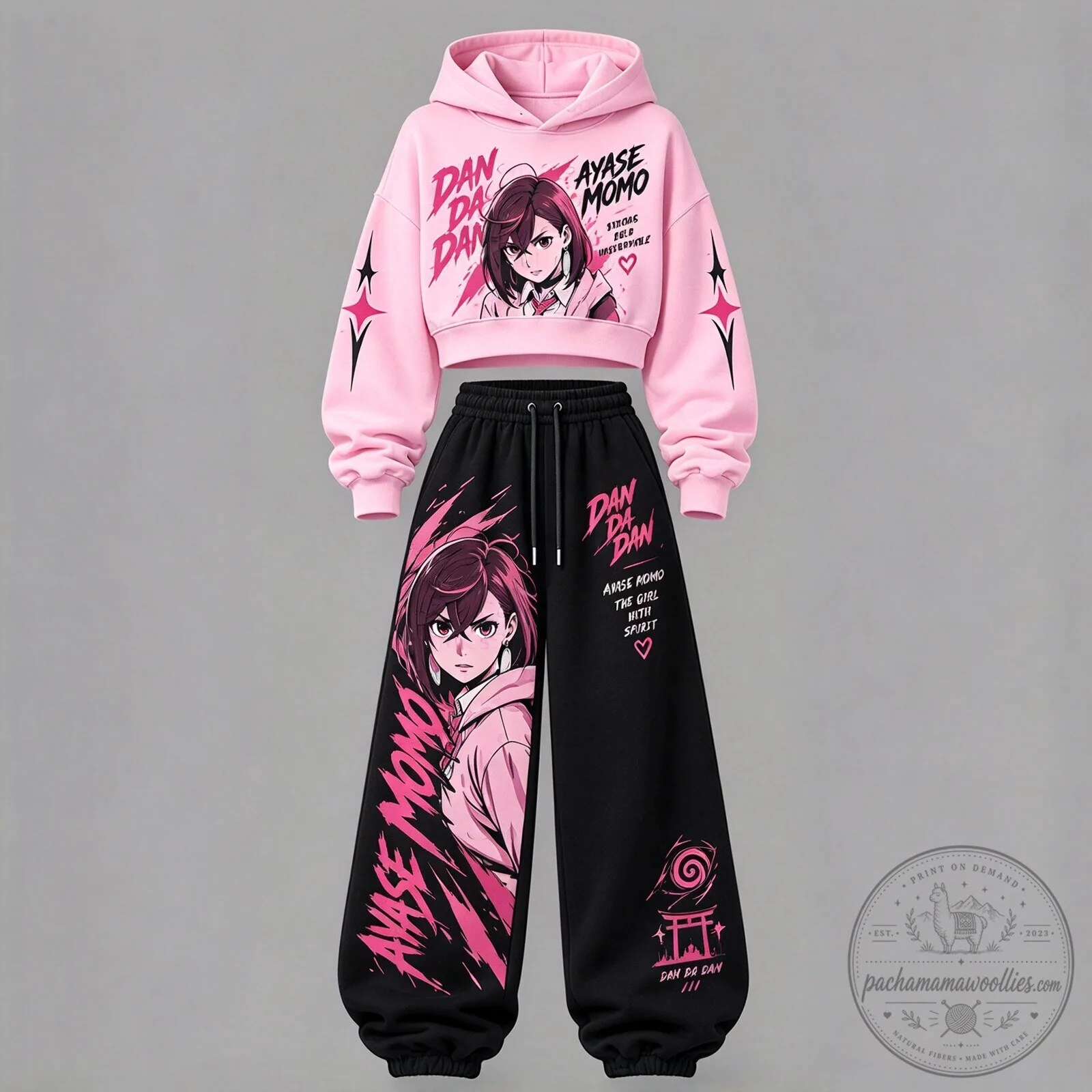 Dandadan Ayase Momo Anime Character Pink Cropped Hoodie and Sweatpants Set 1 Dandadan Ayase Momo Anime Character Pink Cropped Hoodie and Sweatpants Set