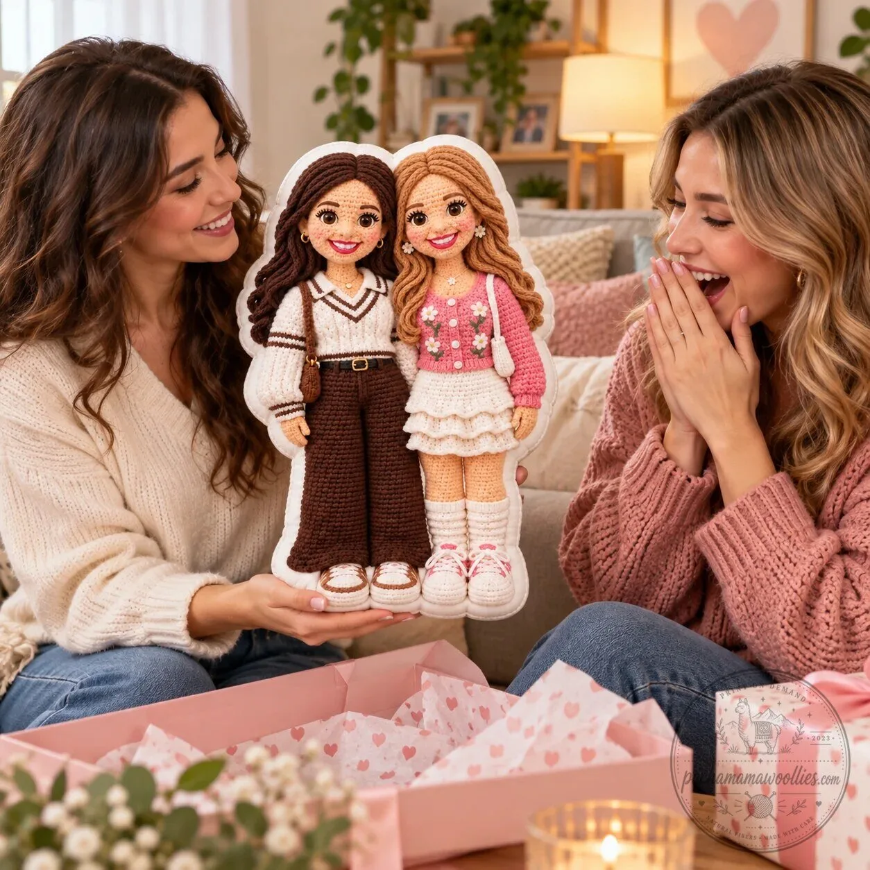 Personalized Best Friends Crochet Doll Shaped Photo Pillow for Besties