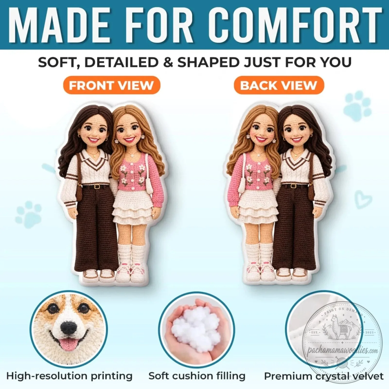 Personalized Best Friends Crochet Doll Shaped Photo Pillow for Besties 15 Personalized Best Friends Crochet Doll Shaped Photo Pillow for Besties