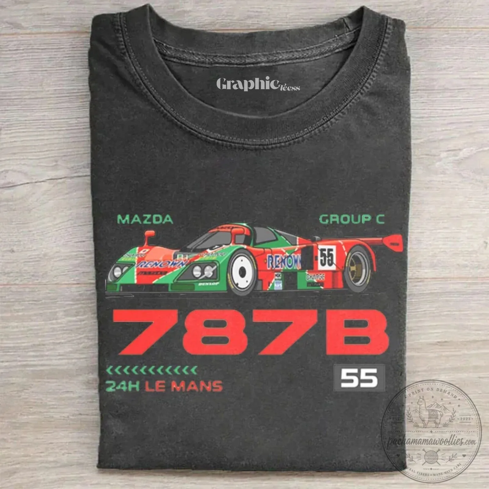 Vintage Washed T-Shirt Featuring Mazda 787B Le Mans 24 Hours Race Car