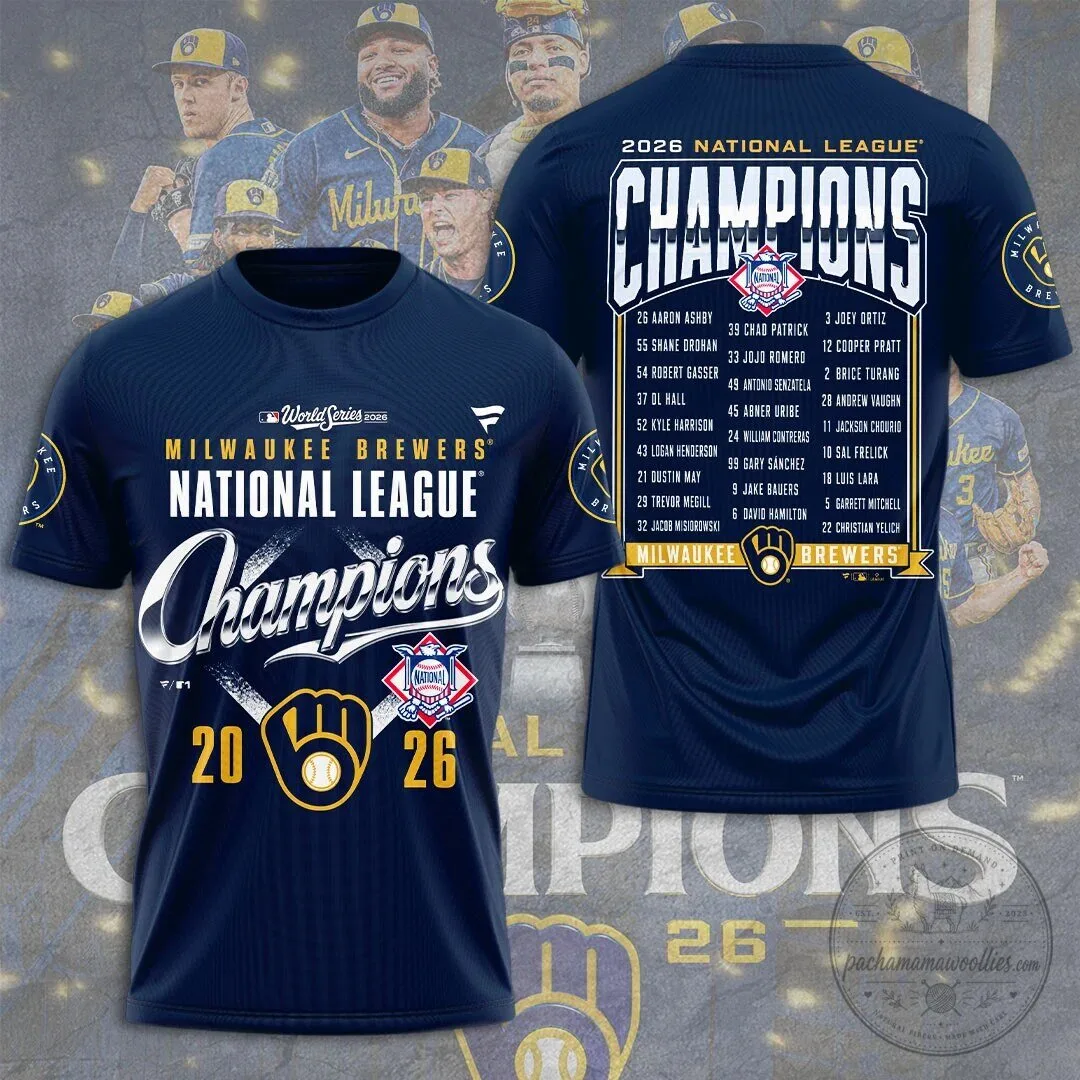 Milwaukee Brewers 2026 National League Champions World Series Navy T-Shirt 1 Milwaukee Brewers 2026 National League Champions World Series Navy T-Shirt