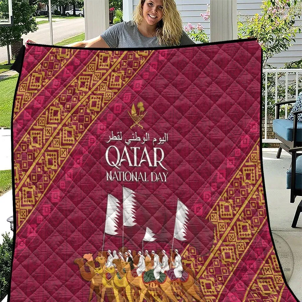 Qatar National Day Arabian Peninsula Camel Parade Quilt Blanket