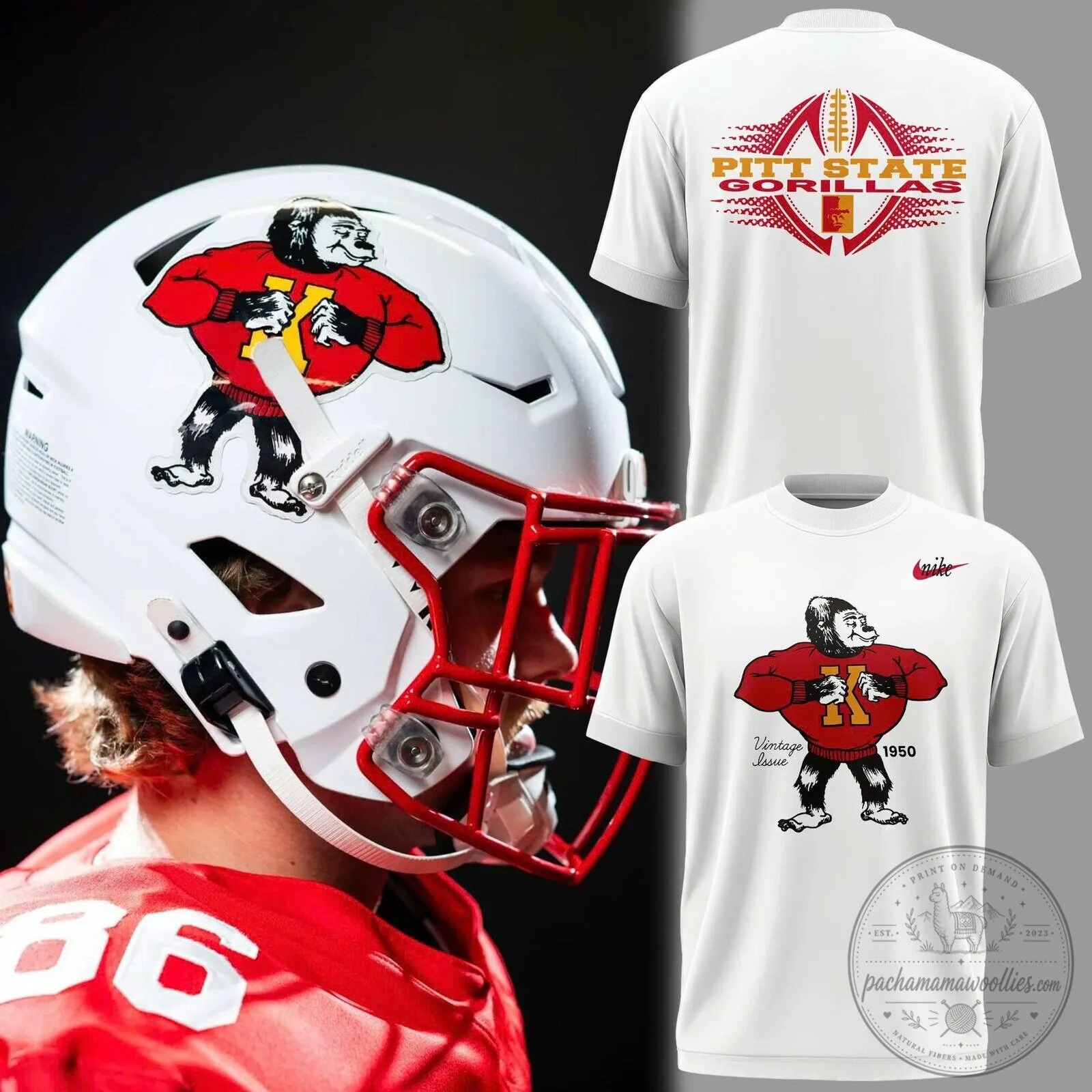 Vintage Issue 1950 Pittsburg State Gorillas Football T-Shirt