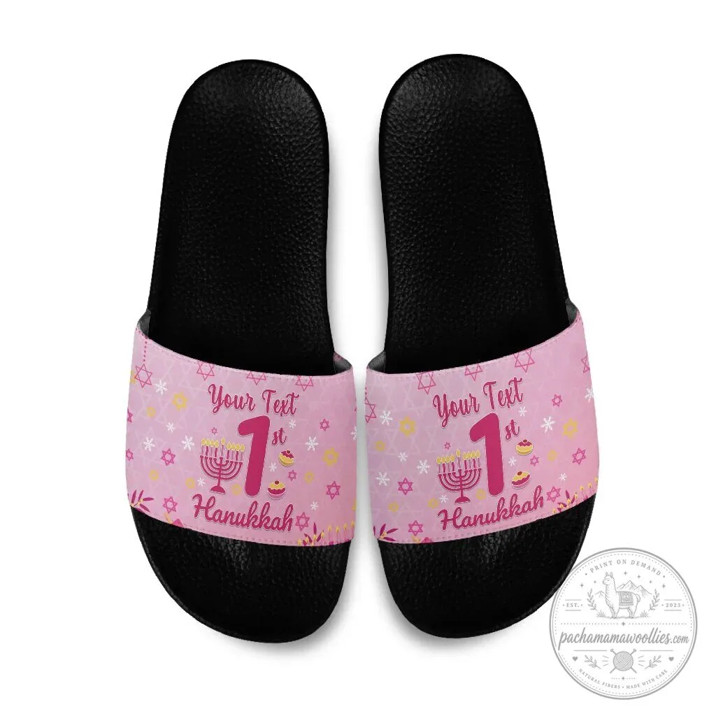 Personalized My First Hanukkah Pink Menorah Star of David Slide Sandals 6 Personalized My First Hanukkah Pink Menorah Star of David Slide Sandals