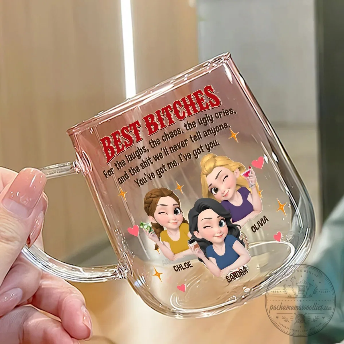 Best Bitches Personalized Glass Mug for Friends - Custom Friendship Gift