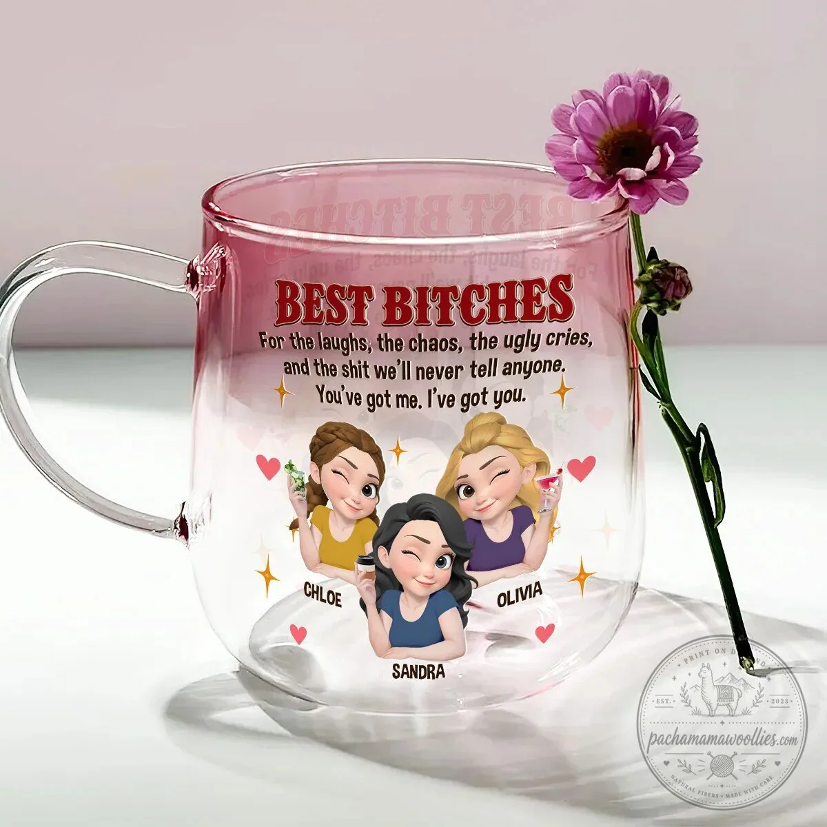 Best Bitches Personalized Glass Mug for Friends - Custom Friendship Gift 9 Best Bitches Personalized Glass Mug for Friends - Custom Friendship Gift