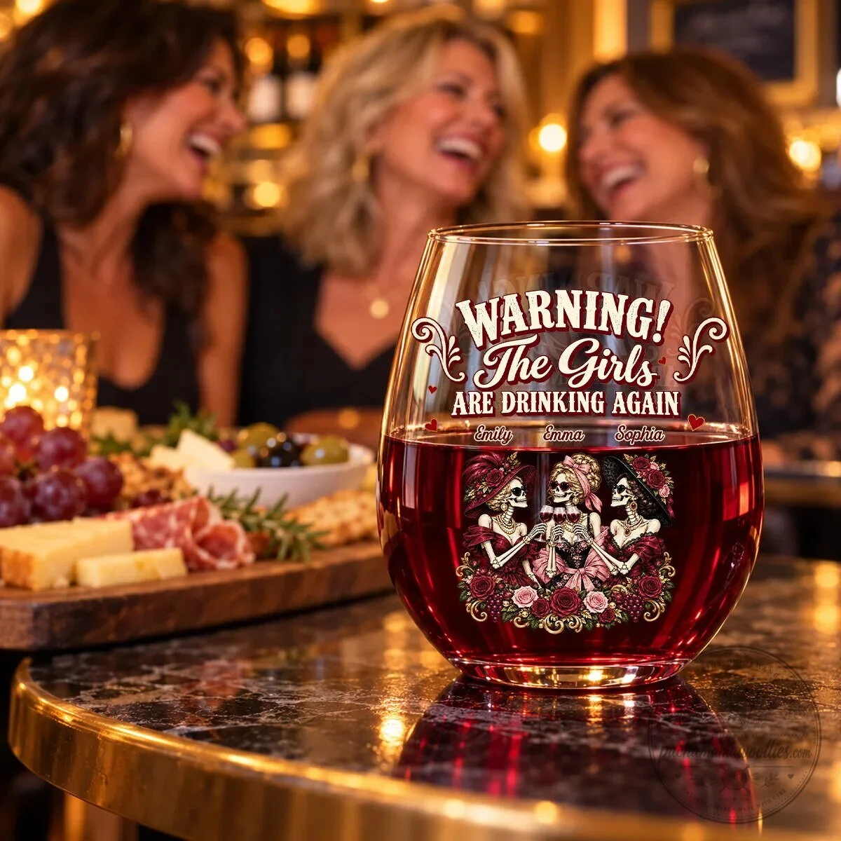 Personalized Warning The Girls Are Drinking Again Skeleton Friends Wine Glass 8 Personalized Warning The Girls Are Drinking Again Skeleton Friends Wine Glass
