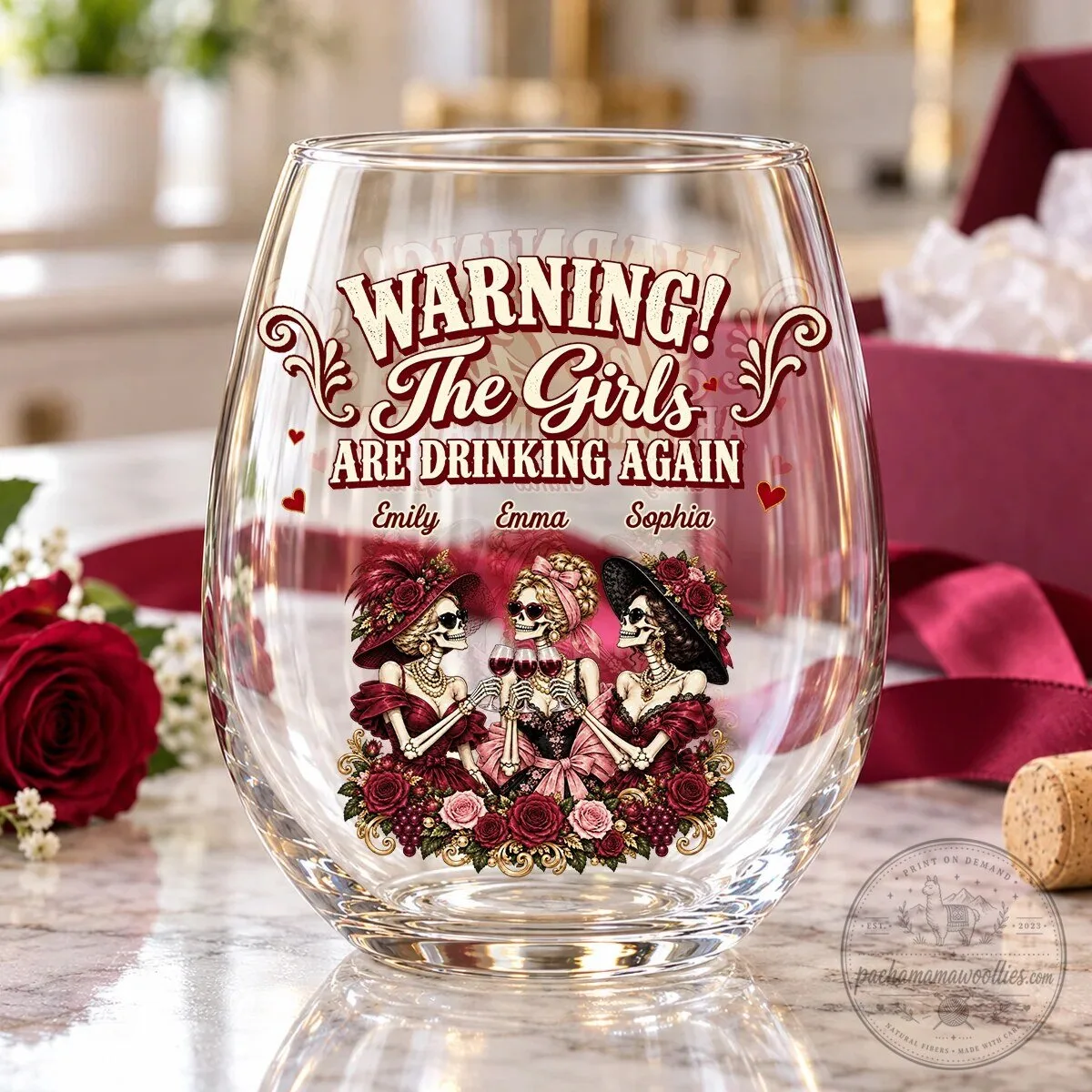 Personalized Warning The Girls Are Drinking Again Skeleton Friends Wine Glass 11 Personalized Warning The Girls Are Drinking Again Skeleton Friends Wine Glass