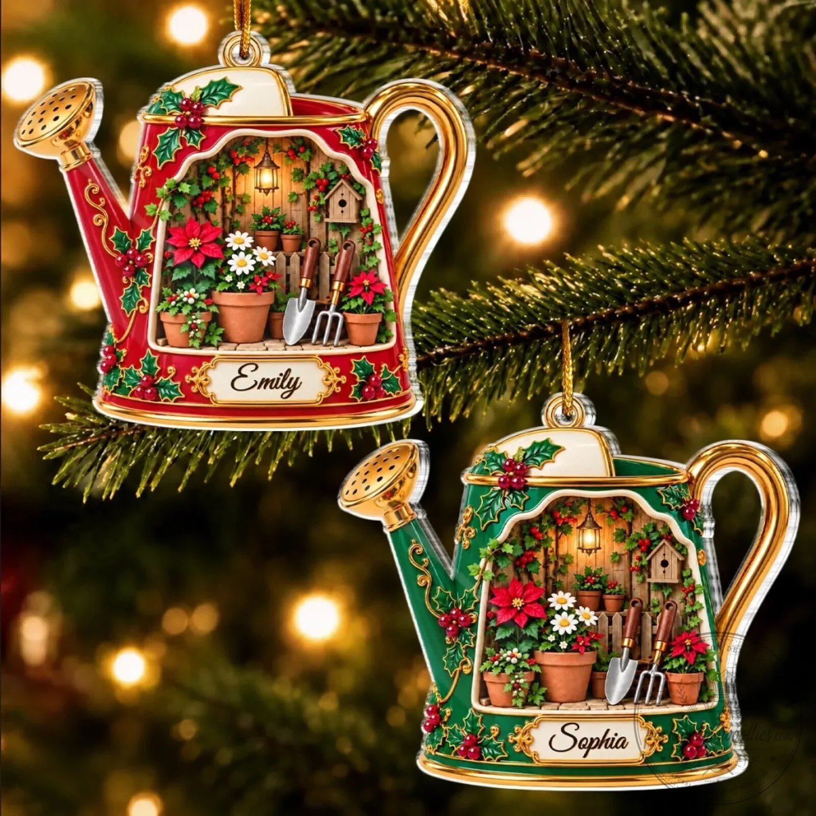 Personalized Christmas Watering Can Garden Ornament