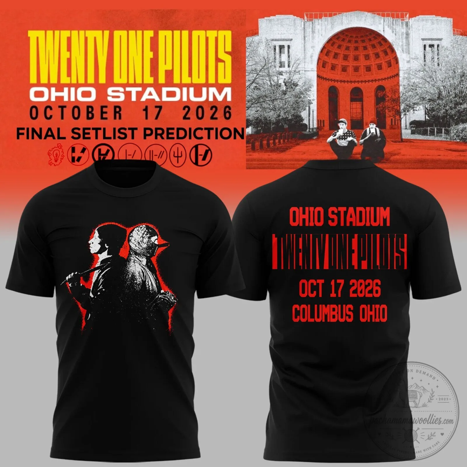 October 2026 Concert Black T-Shirt for Twenty One Pilots at Ohio Stadium