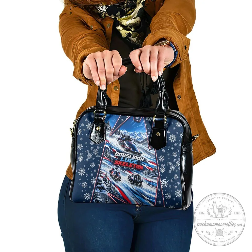 Winter Sliding Sports Bobsleigh Luge Skeleton Snowflakes Shoulder Handbag