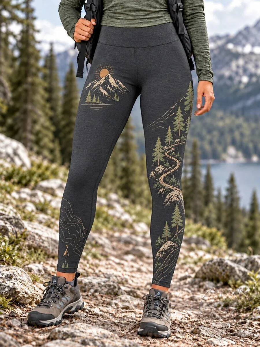 Women's Mountain Hiking Trail Nature Landscape Print Leggings