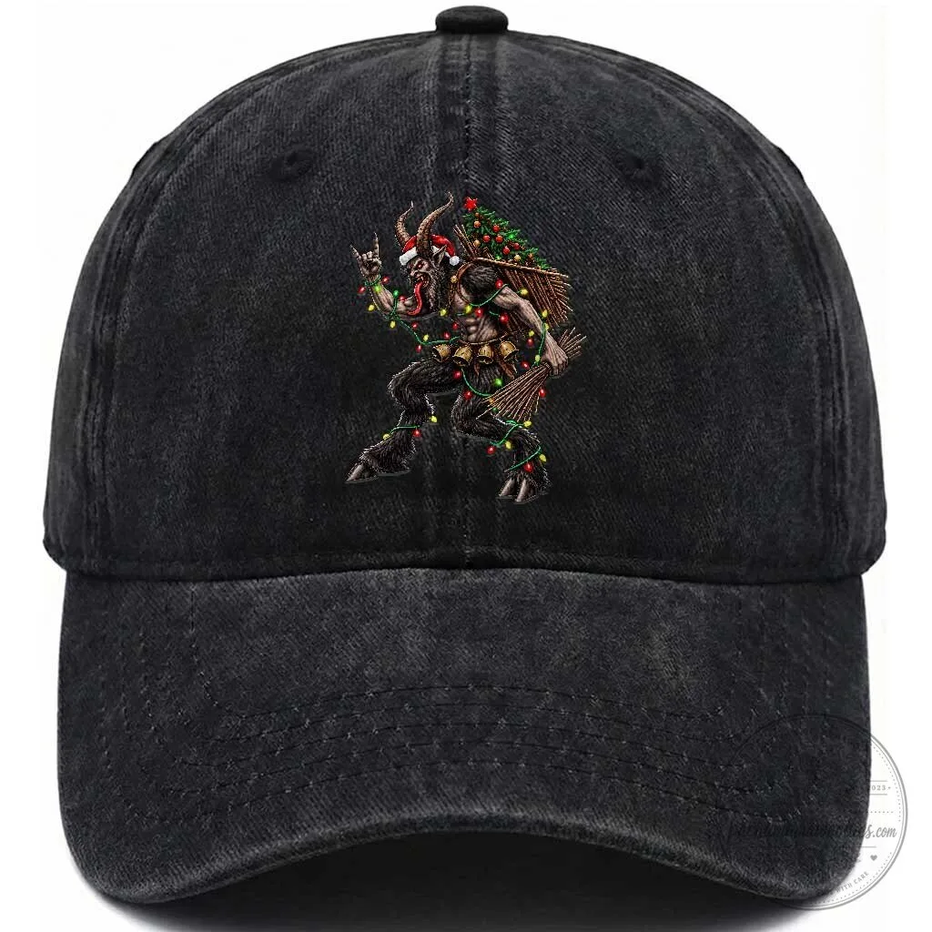 Krampus Christmas Rock On Vintage Heavy Metal Dark Fantasy Alpine Monster Cap Hat