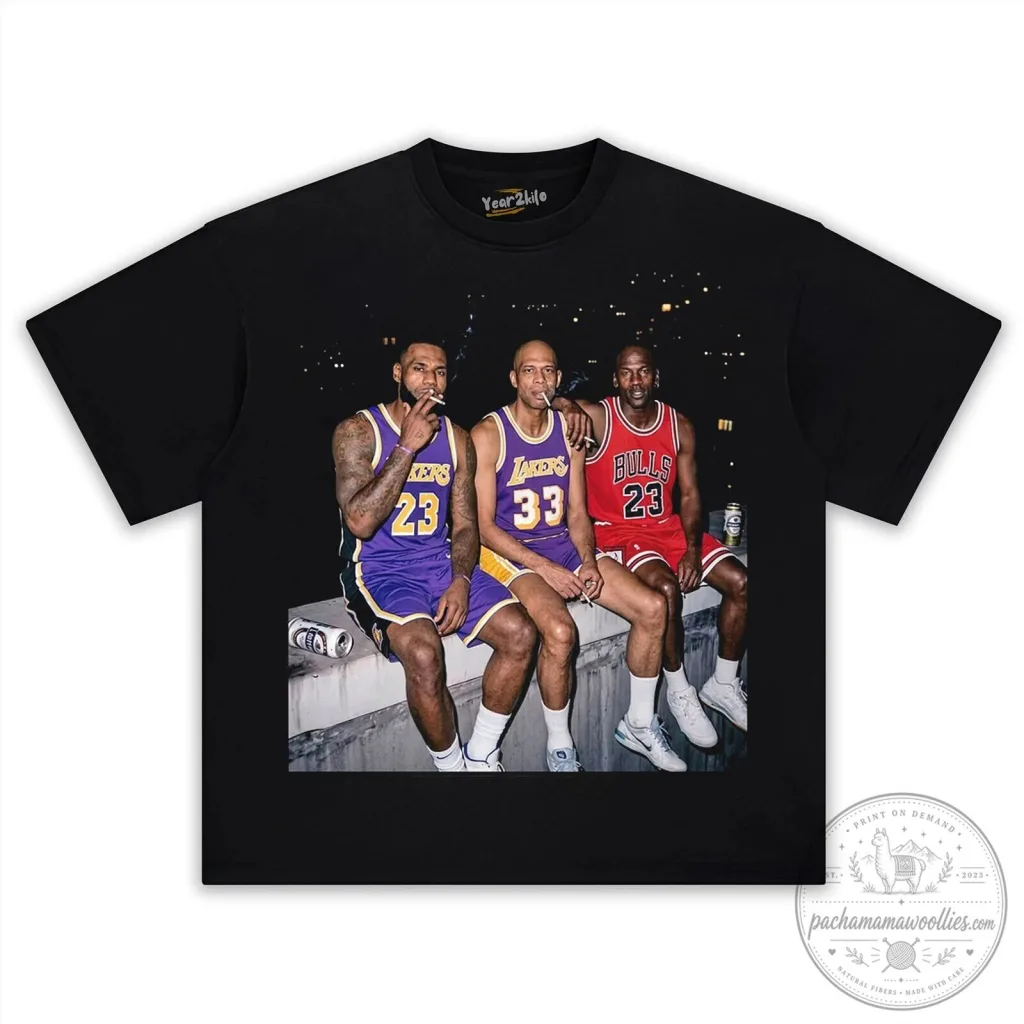 Vintage Basketball Tee featuring Michael Jordan, LeBron James, and Kareem Abdul-Jabbar Vintage Basketball Tee featuring Michael Jordan, LeBron James, and Kareem Abdul-Jabbar