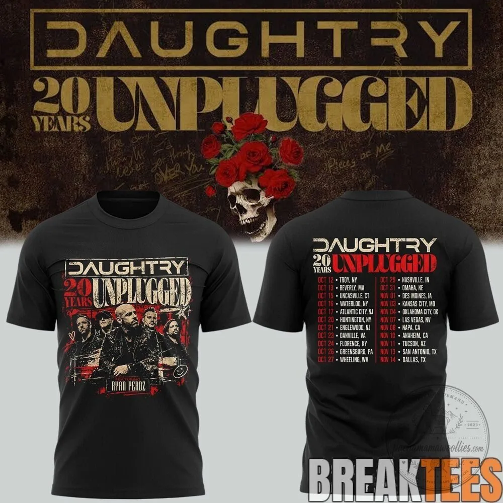 Daughtry 20 Years Unplugged Tour 2023 Concert Schedule Black T-Shirt 3 Daughtry 20 Years Unplugged Tour 2023 Concert Schedule Black T-Shirt