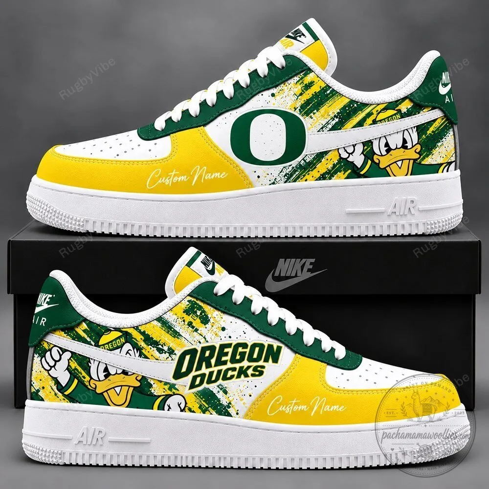 Oregon Ducks Mascot Custom Name Yellow and Green Fan Shoes 1 Oregon Ducks Mascot Custom Name Yellow and Green Fan Shoes