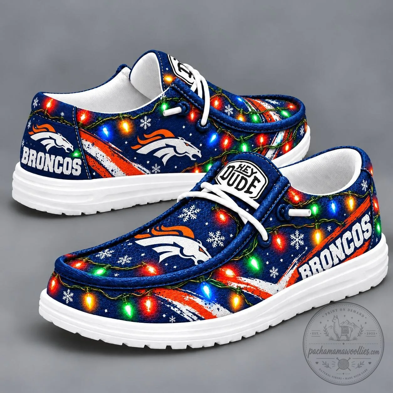 Denver Broncos Christmas Holiday Light Loafer Shoes for Men and Women