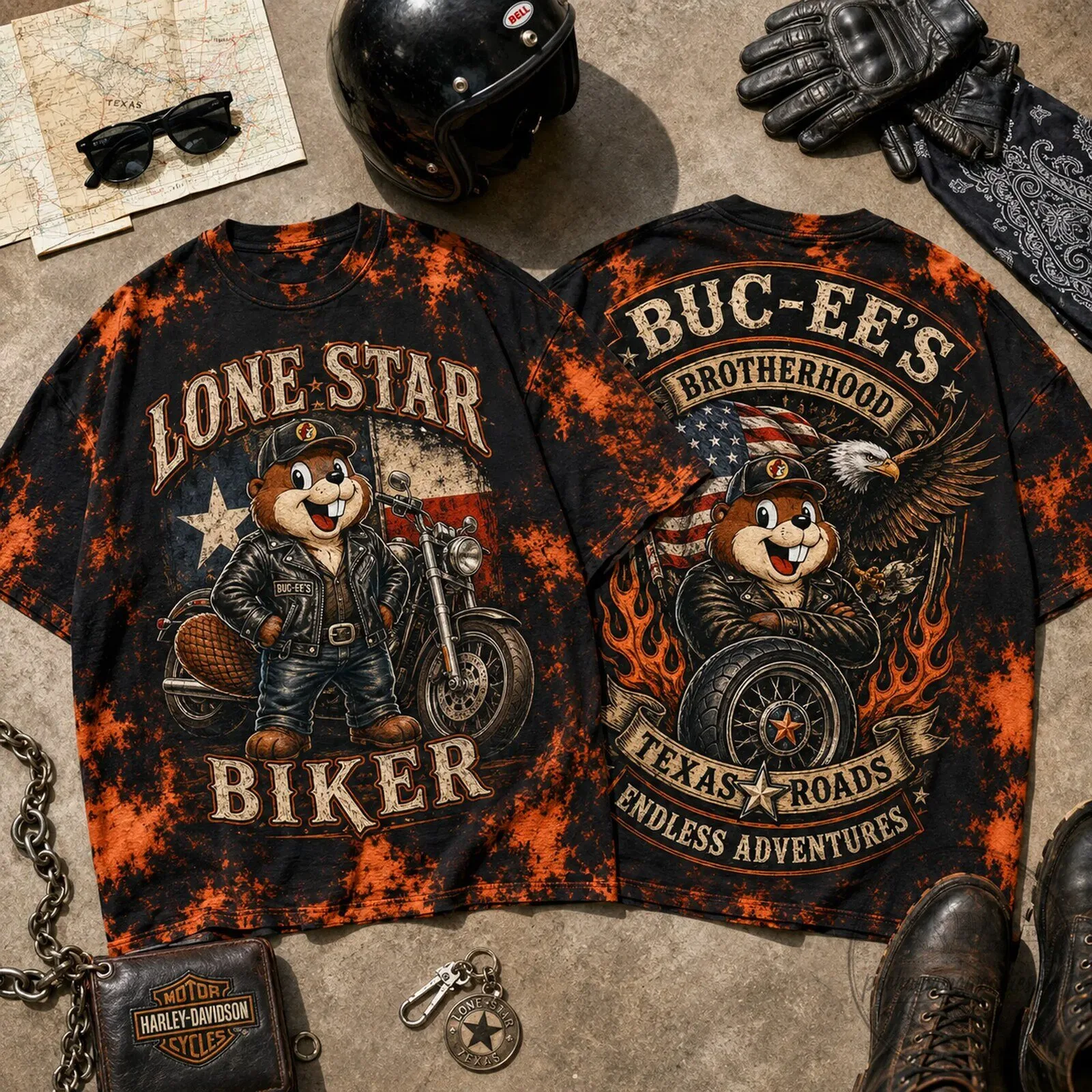 Texas Roads T-Shirt for Lone Star Biker Brotherhood by Buc-ee's