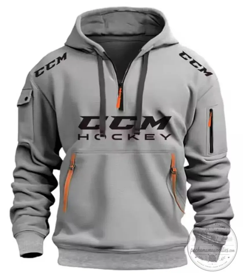 CCM Hockey Half-Zip Pullover Hoodie with Pockets and Drawstrings