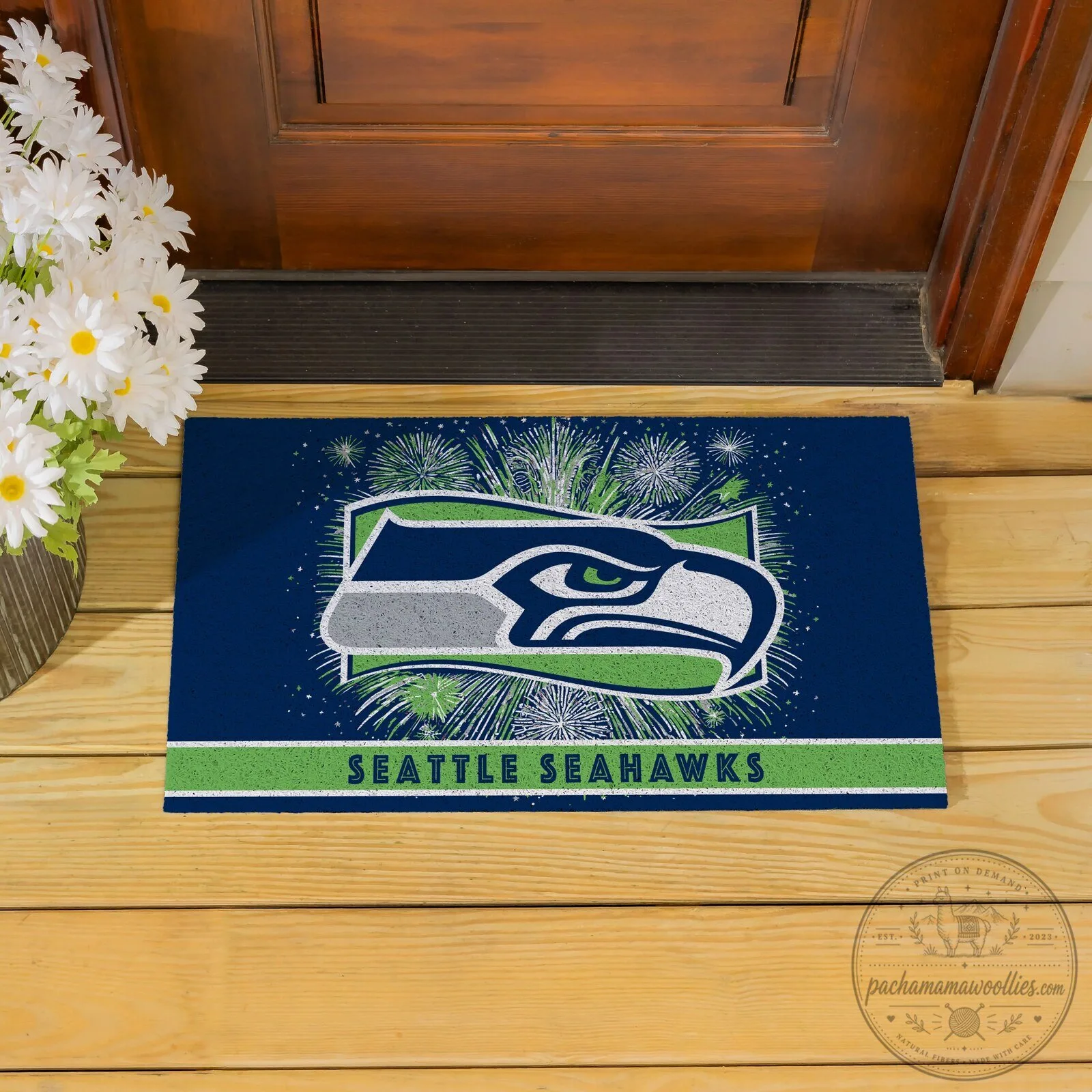 Seattle Seahawks Patriotic Fireworks Celebration NFL Football Team Doormat