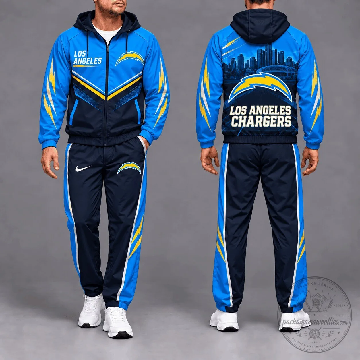 Los Angeles Chargers Football Team Blue and Yellow Tracksuit Hoodie