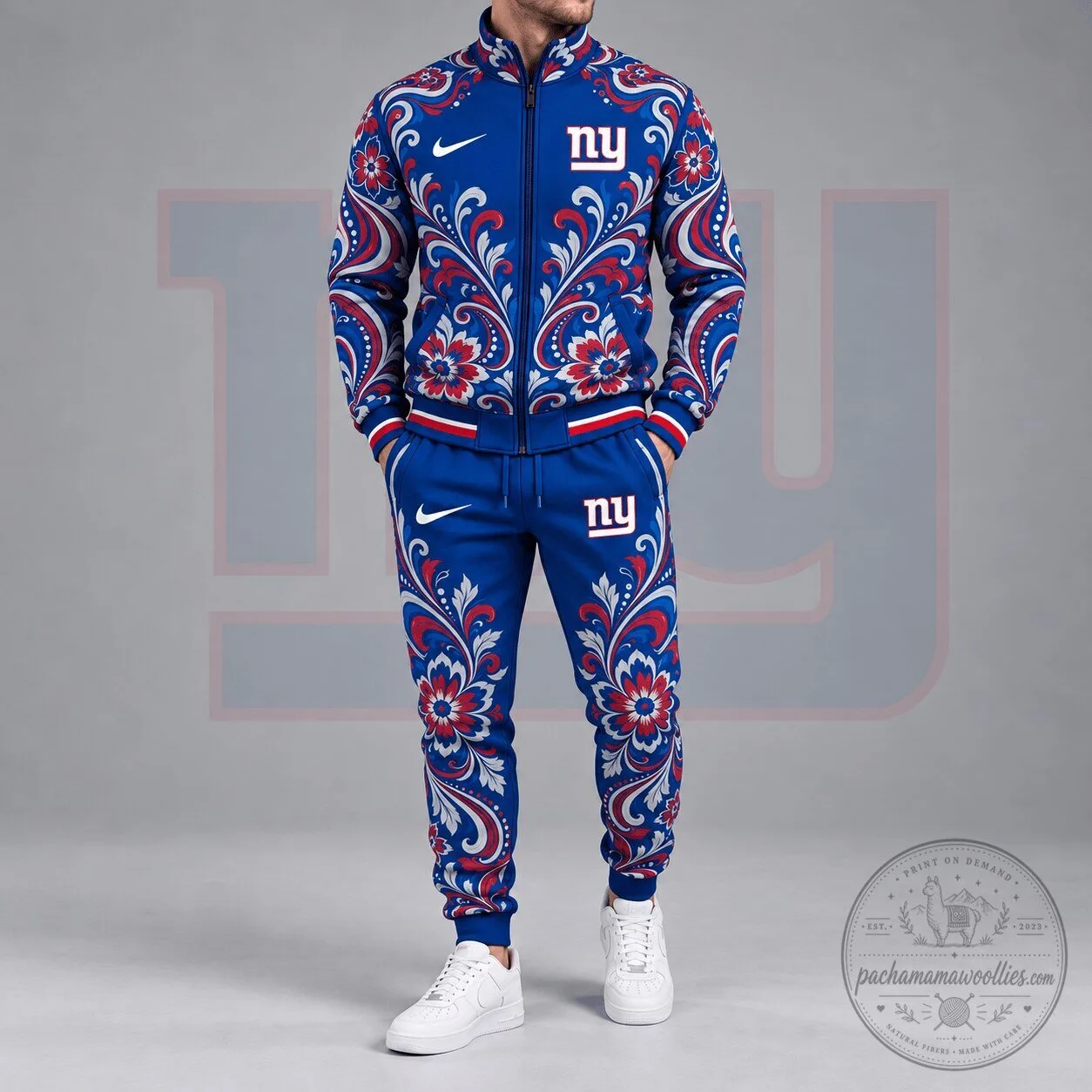 New York Giants Floral Paisley Full Zip Jacket and Jogger Pants Tracksuit Set
