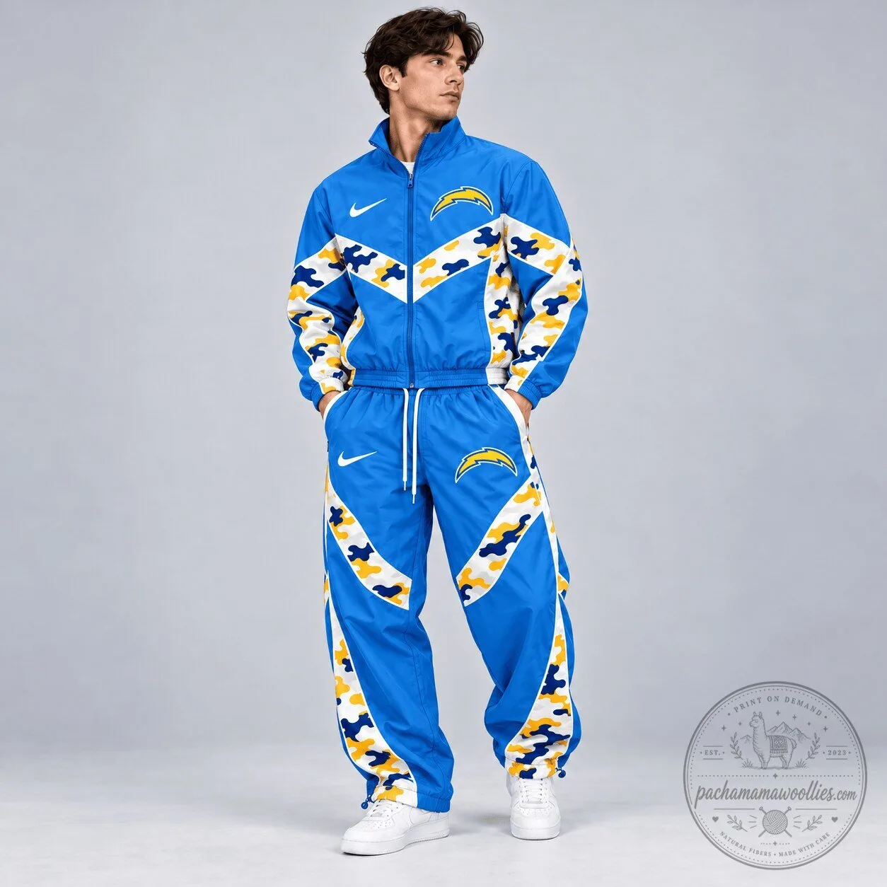Los Angeles Chargers Nike Blue Camo Colorblock Full Zip Tracksuit Jacket