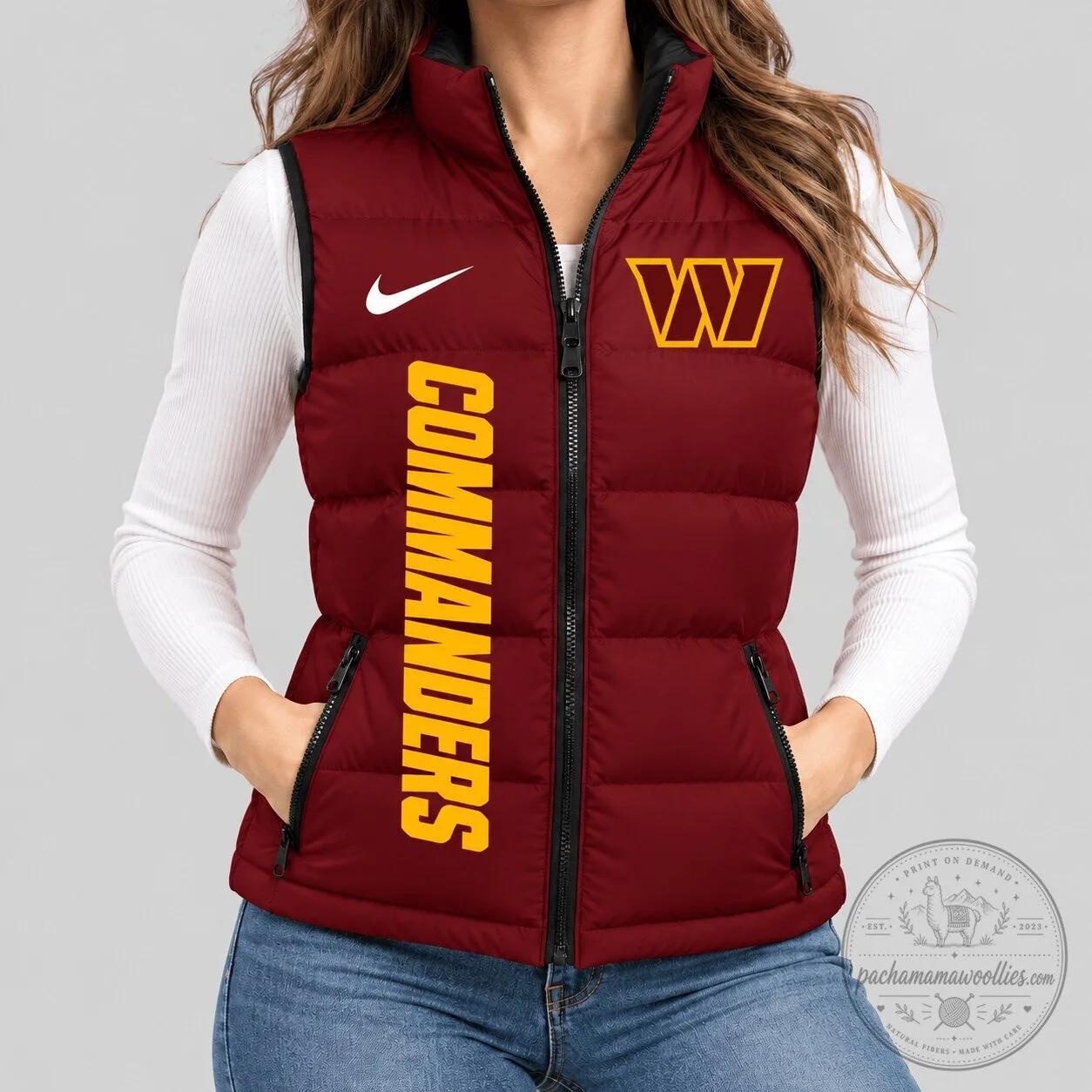 Washington Commanders NFL Football Team Logo Maroon Puffer Vest for Women