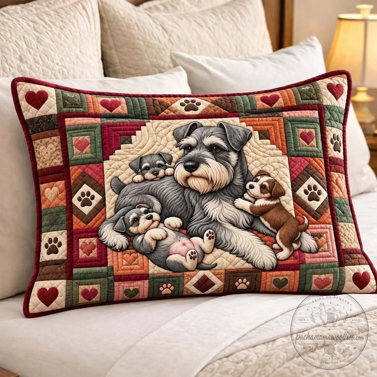 Cute Schnauzer Dog Family Quilted Design Decorative Throw Pillow