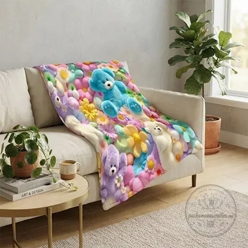 Cute Plush 3D Teddy Bear and Flower Design Soft Throw Blanket 14 Cute Plush 3D Teddy Bear and Flower Design Soft Throw Blanket